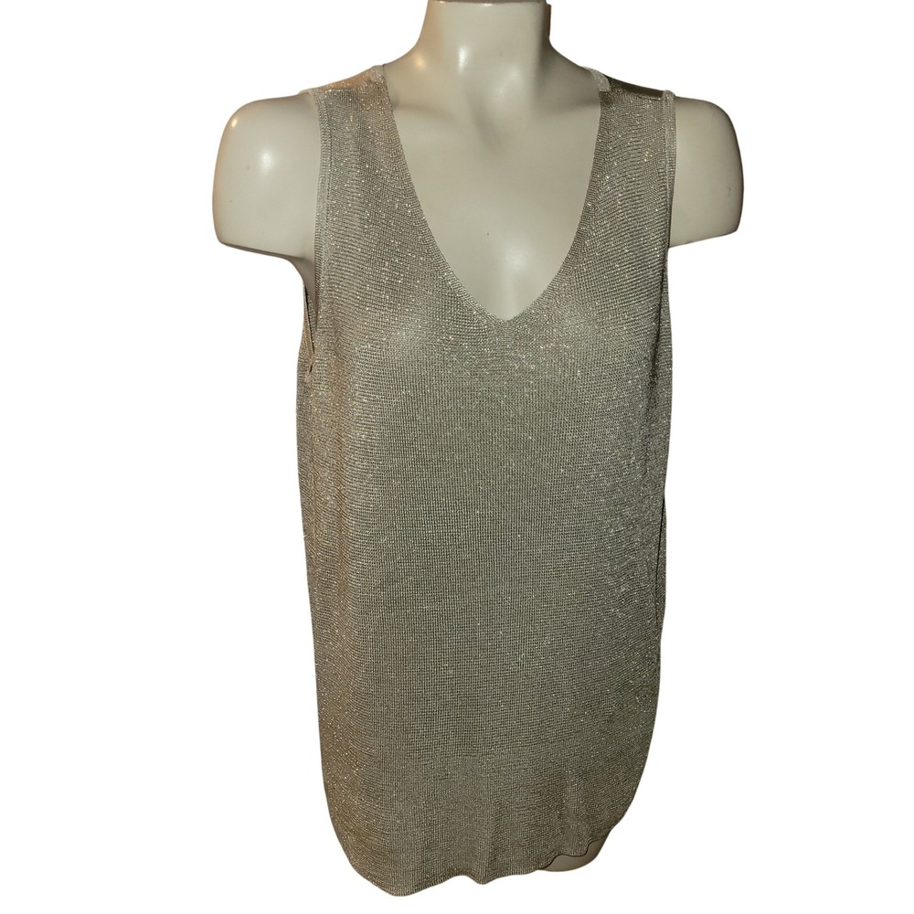 Chicos Metallic Knit V Neck Sleeveless Tank‎ Top Women 3XL Gold Sparkle holiday